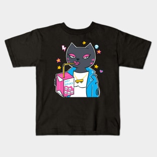 Skater Cat Girl Drinking Boy Souls Kids T-Shirt